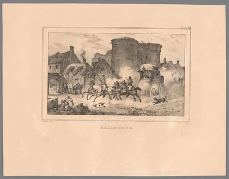 RECORD DATE NOT STATED  Post coach drives through a village, Victor Adam, ... Stock Photos