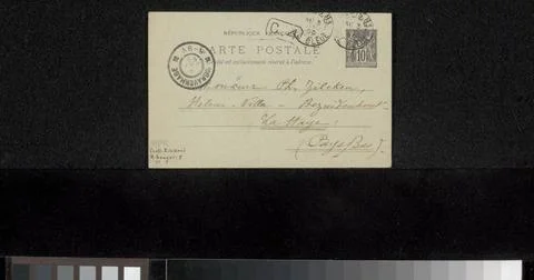 RECORD DATE NOT STATED  Postcard to Philip Zilcken, 1899 Paris cardboard. ... Stock Photos