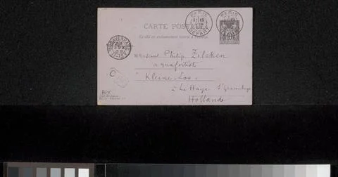 RECORD DATE NOT STATED  Postcard to Philip Zilcken, in or before 1888 Pari... Fotos de archivo