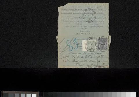 RECORD DATE NOT STATED  Postcard to Philip Zilcken, in Or Before 1926 Pari... 스톡 사진