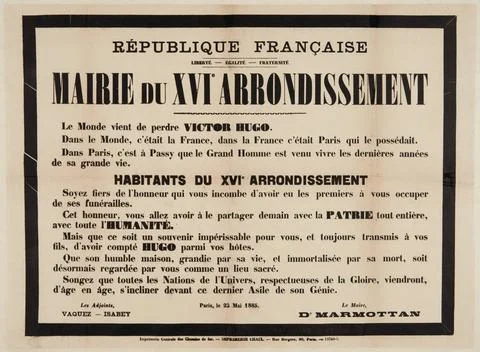 RECORD DATE NOT STATED  Poster of the town hall of the XVIth Ardt de Paris... Stock Photos