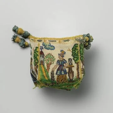 RECORD DATE NOT STATED  Pouch with four pattes, with silk with multicolore... 写真素材