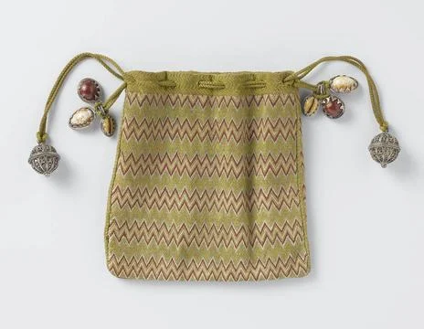 RECORD DATE NOT STATED  Pouch, embroidered with zigzag pattern (Point d Ho... Stock Photos