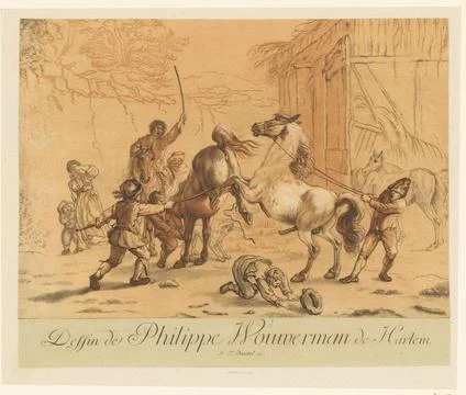 RECORD DATE NOT STATED  Prancing horses, Johann Gottlieb Prestel, after Ph... Stock Photos