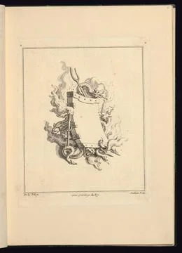 RECORD DATE NOT STATED Print, Cartouche Decorated with Elements of Fire; D... Stock Photos