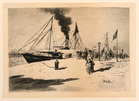 RECORD DATE NOT STATED Print, MatinÃ e d Hiver sur les Quais; France; etch.. Stock Photos