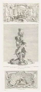 RECORD DATE NOT STATED Print, Ornament Panel with Shell and Two Cupids, pl... Stock Photos