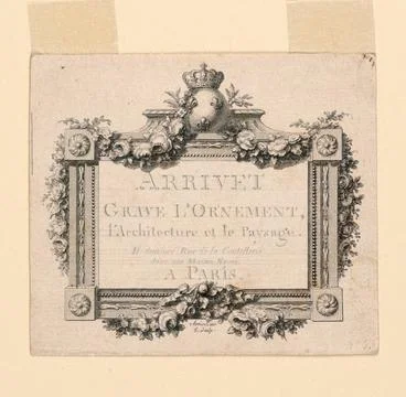 RECORD DATE NOT STATED Print, Design for the Trade Card of Arrivet, Paris,... Stock Photos