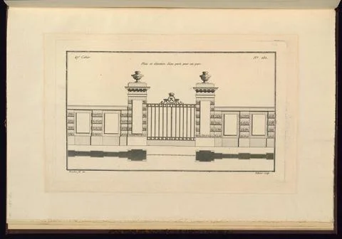 RECORD DATE NOT STATED Print, Plan et elevation d une porte pour un parc; ... Fotos de archivo