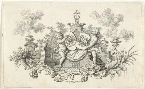 RECORD DATE NOT STATED  Putti with two coats of arms, Jacob van der Schley... Stock Photos