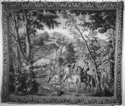 RECORD DATE NOT STATED  Rabbit/hare hunt . unknown c. 1675-1750 Tapestry D... Stock Photos