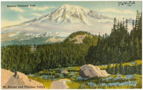RECORD DATE NOT STATED Rainier National Park, Mt. Rainier and Paradise Val... Stock Photos
