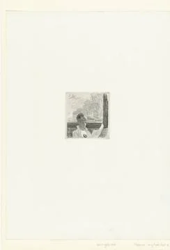 RECORD DATE NOT STATED  Reading woman by window with a view of water in th... Stockfoto's
