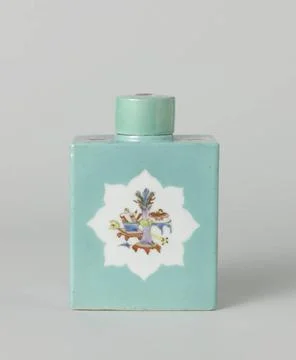 RECORD DATE NOT STATED  Rectangular tea caddy covered with a light blue gl... Stock Photos