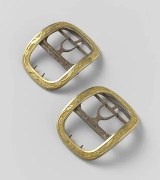 RECORD DATE NOT STATED  Rectangular and curved shoe spacer of gilded coppe... Stock Photos