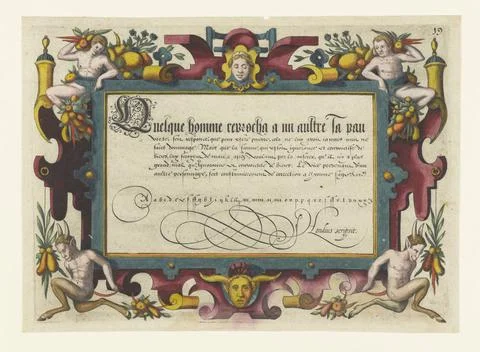 RECORD DATE NOT STATED  Rectangular cartouche with French text and letter ... Stock Photos