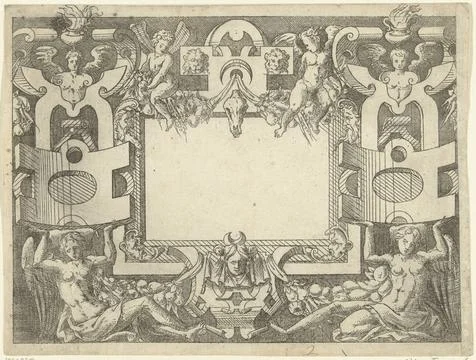 RECORD DATE NOT STATED  Rectangular Cartouche, with two putti on Garirles,... Foto stock