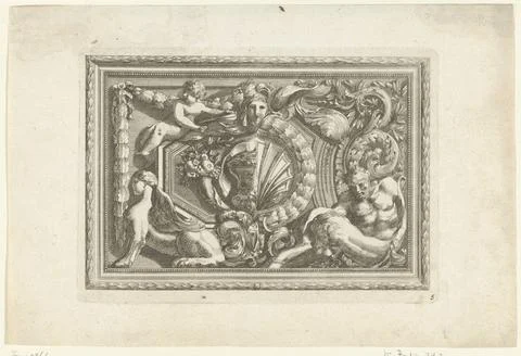 RECORD DATE NOT STATED  Rectangular frame and laurel wreath, anonymous, af... Foto stock