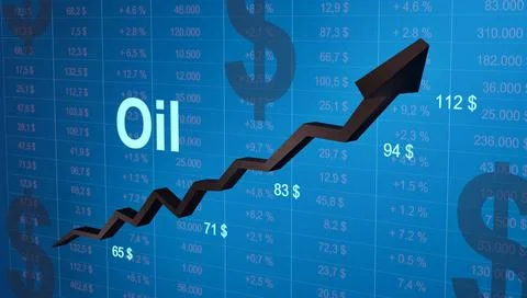 RECORD DATE NOT STATED Rising oil chart. Blue spreadsheet with financial f... Stock Photos