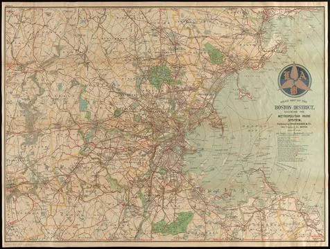 RECORD DATE NOT STATED Road map of the Boston district showing the metropo... Stock Photos