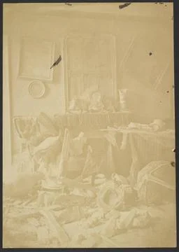 RECORD DATE NOT STATED Room in disarray. Unknown maker, French ? Copyright... Stock Photos