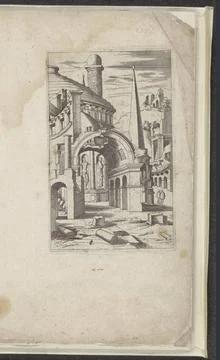 RECORD DATE NOT STATED  Round building, arch and obelisk, 1550 - c. 1575 p... Fotos de archivo