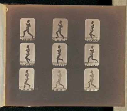 RECORD DATE NOT STATED Running. Nine frames depicting a male nude running.... Stock Photos