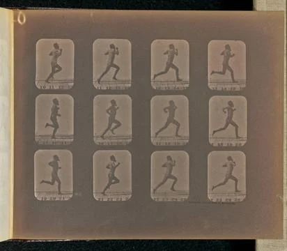 RECORD DATE NOT STATED Running. Twelve frames depicting a male nude runnin... Stock Photos