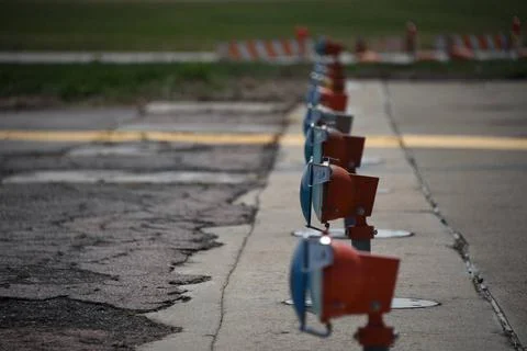 RECORD DATE NOT STATED Runway approach lights are deactivated in preparati... Stock Photos