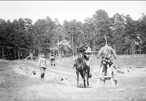 RECORD DATE NOT STATED Saber fencing for horse. The various elements are d... Foto stock