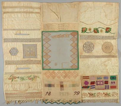 RECORD DATE NOT STATED Sampler (Netherlands); silk, cotton, and wool on pl... Stock Photos