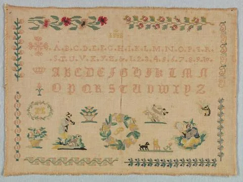 RECORD DATE NOT STATED Sampler (Italy); silk on linen Copyright: xpiemagsx... Stock Photos