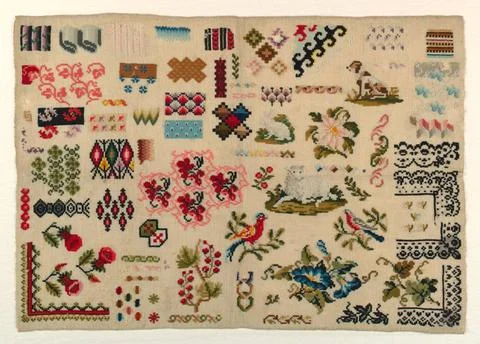 RECORD DATE NOT STATED Sampler (Germany); wool and silk embroidery on cott... Stock Photos