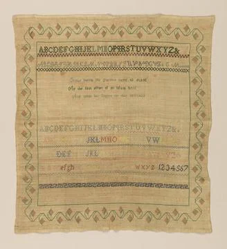RECORD DATE NOT STATED Sampler (USA); Embroidered by Catherine Monteith Wi... Stock Photos