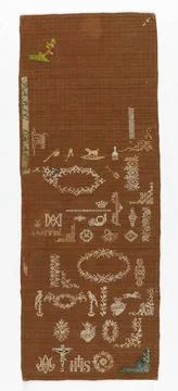 RECORD DATE NOT STATED Sampler (Mexico); silk embroidery, linen foundation... Stock Photos
