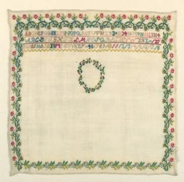RECORD DATE NOT STATED Sampler (Germany); silk embroidery on linen foundat... Stock Photos
