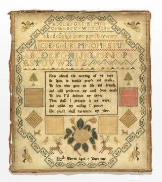 RECORD DATE NOT STATED Sampler (England); Embroidered by Elizabeth Warren ... Stock Photos