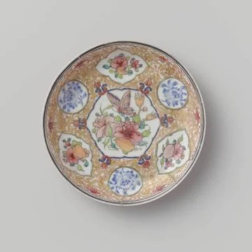 RECORD DATE NOT STATED  Saucer with ruby back, flower scrolls, fruit and b... Stock Photos