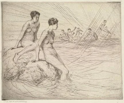 RECORD DATE NOT STATED Sea pool , Nudes, Swimmers, Sunbathing, Seas. Charl... Stock Photos