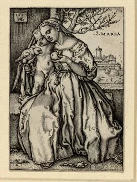 RECORD DATE NOT STATED  Sebald Beham The holy virgin with the parrot. Copp... Stock Photos