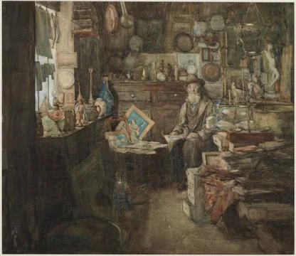 RECORD DATE NOT STATED  A second-hand shop, Paris watercolours, works on p... Stock-Fotos