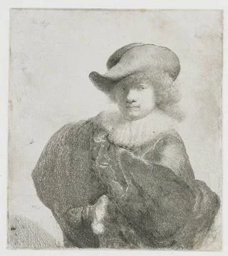 RECORD DATE NOT STATED  Self-Portrait in a soft hat and patterned cloak, R... Stock Photos