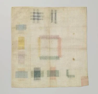 RECORD DATE NOT STATED  Silk stop patch and unbleached linen on cotton mus... Stock Photos