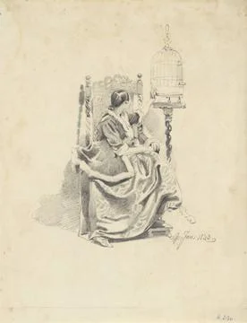 RECORD DATE NOT STATED  Sitting woman in a parrot and cage, Pieter van Loo... Foto stock