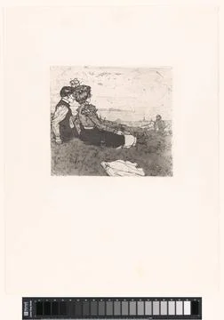 RECORD DATE NOT STATED  Sitting couple on the hills near Paris, Henri Even... Fotos Stock