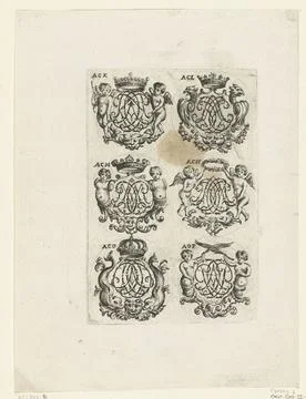 RECORD DATE NOT STATED  Six award-winning cartouches with letter monograms... Stock Photos