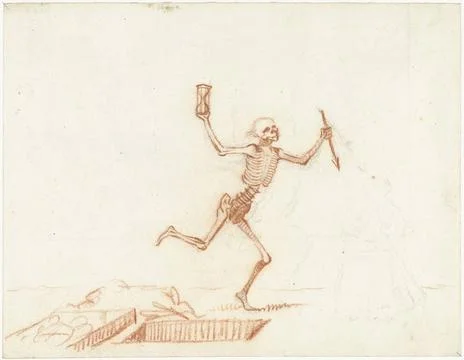 RECORD DATE NOT STATED  Skeleton dancing next to an open grave, c. 1656 dr... Stock Photos