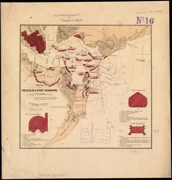 RECORD DATE NOT STATED Sketch of Charleston Harbor. Shows fortifications, ... Foto stock
