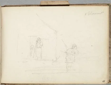 RECORD DATE NOT STATED  Sketch of a building scene with figures. From: A M... Fotos de archivo