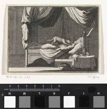 RECORD DATE NOT STATED  Sleeping Ketter is attacked by a cat, Caspar Luyke... Stock Photos